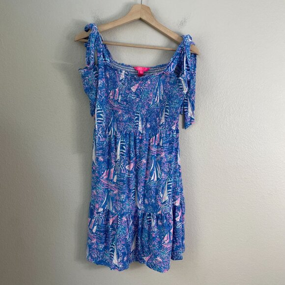 Lilly Pulitzer Womens XL Kailua Smocked Dress Blue Sleeveless - Picture 11 of 15